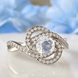 Round swirl Moonstone Ring, 925 Sterling Silver Charmed Aroma